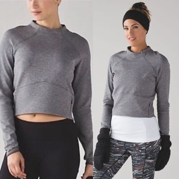 Lululemon Women Size 8 Heathered Slate Hill And Valley Mock Neck Sweater Outdoor - Picture 9 of 15